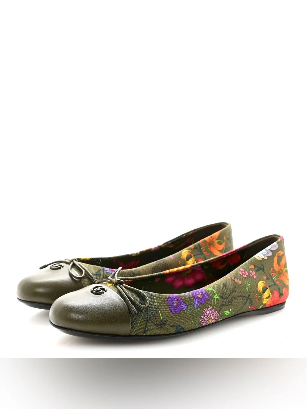GUCCI Sepang Flora Leather Canvas GG Marmont Ballerina Flats 38.5